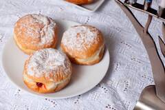sufganiot jelly donuts on a white plate